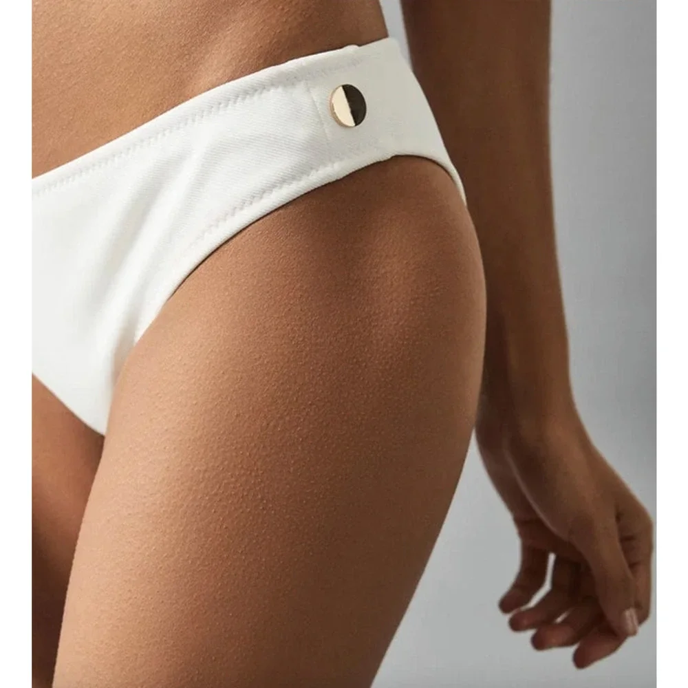 REISS Bikini Bottom Size 10 NEW White w/ Button Swim Bottoms Swimsuit Bailey
